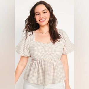 Old Navy Puff Sleeve Gingham Peplum Top